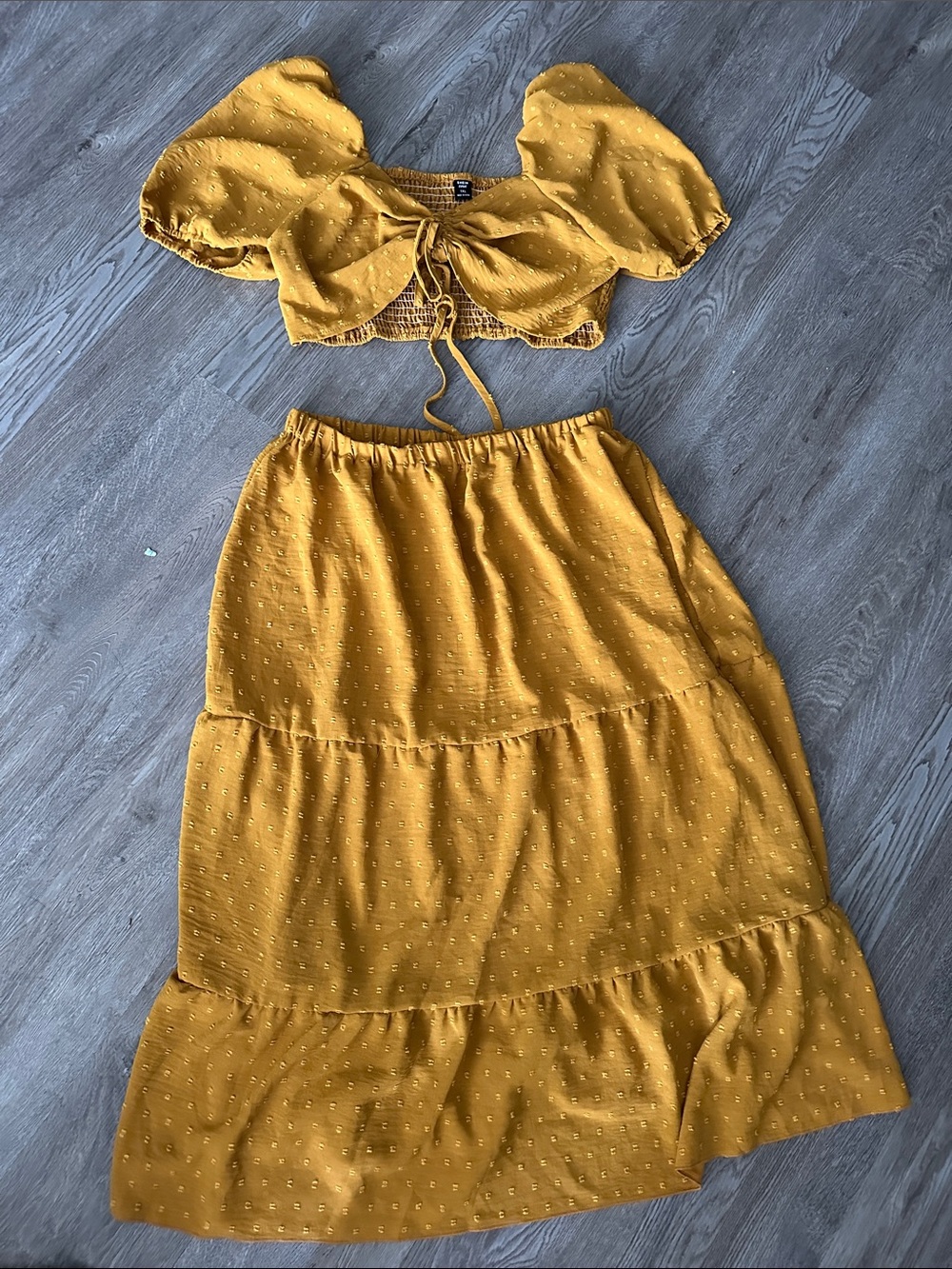 SHEIN Mustard Yellow Tiered Maxi Skirt Set